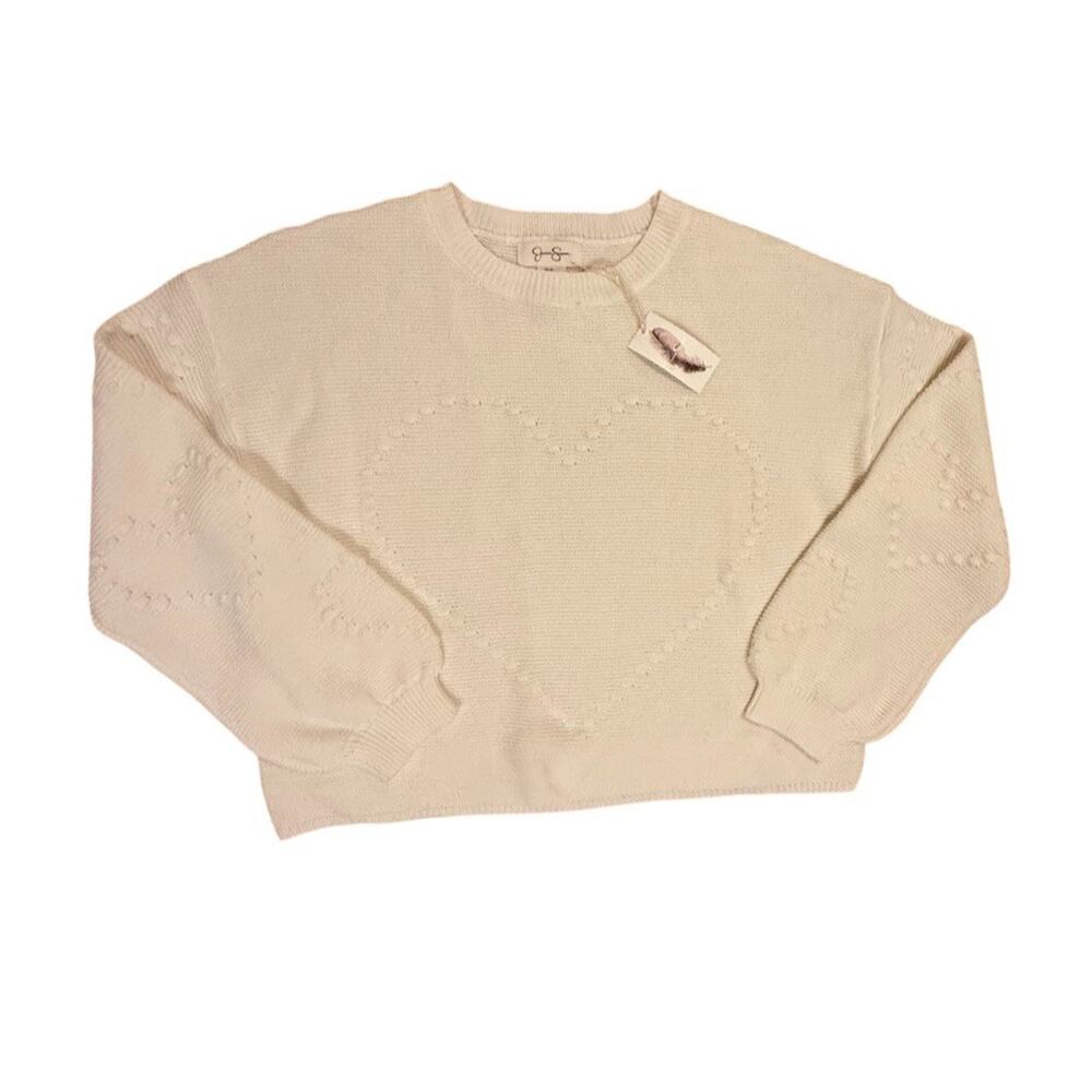 Jessica Simpson Sweater Womens XL Ivory Textured Heart Knit Crew Neck